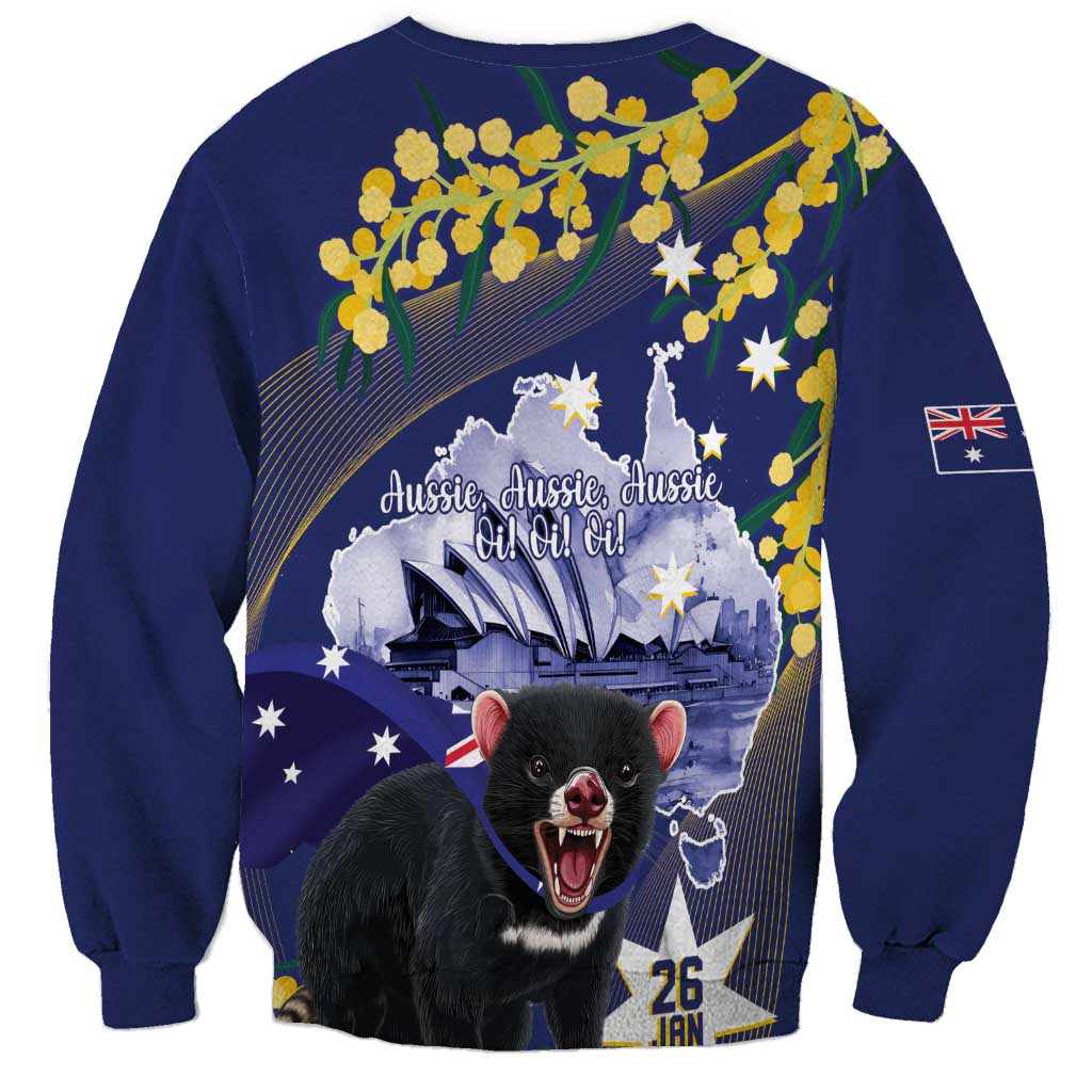 Tasimania Devil Australia Day Sweatshirt Aussie Aussie Aussie Oi! Oi! Oi! - Blue - Vibe Hoodie Shop