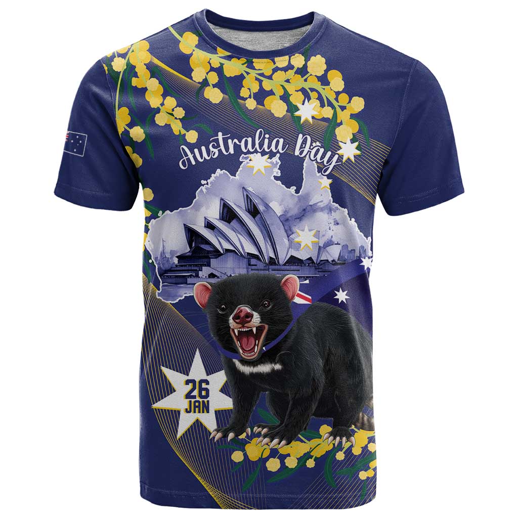 Tasimania Devil Australia Day T Shirt Aussie Aussie Aussie Oi! Oi! Oi! - Blue - Vibe Hoodie Shop