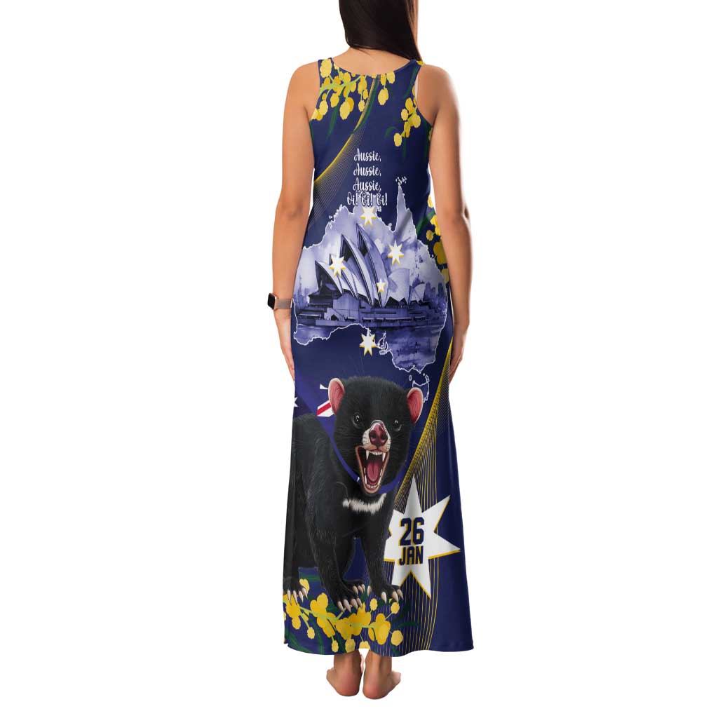 Tasimania Devil Australia Day Tank Maxi Dress Aussie Aussie Aussie Oi! Oi! Oi! - Blue