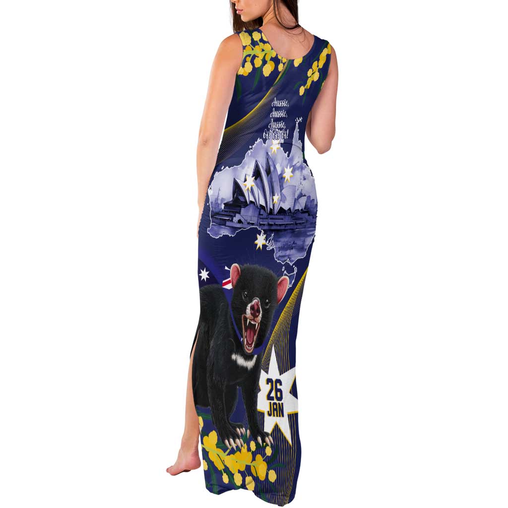 Tasimania Devil Australia Day Tank Maxi Dress Aussie Aussie Aussie Oi! Oi! Oi! - Blue