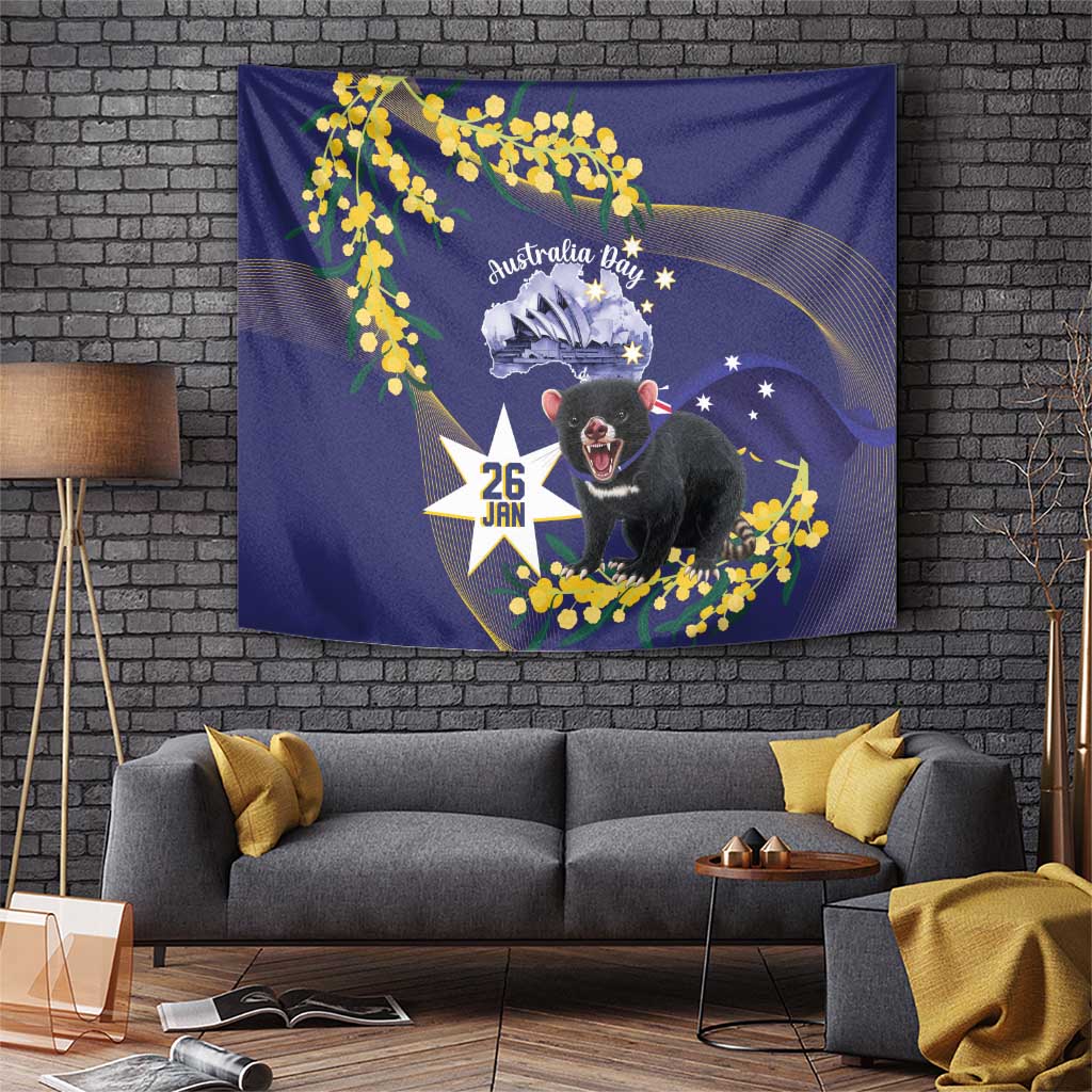 Tasimania Devil Australia Day Tapestry Aussie Aussie Aussie Oi! Oi! Oi! - Blue - Vibe Hoodie Shop