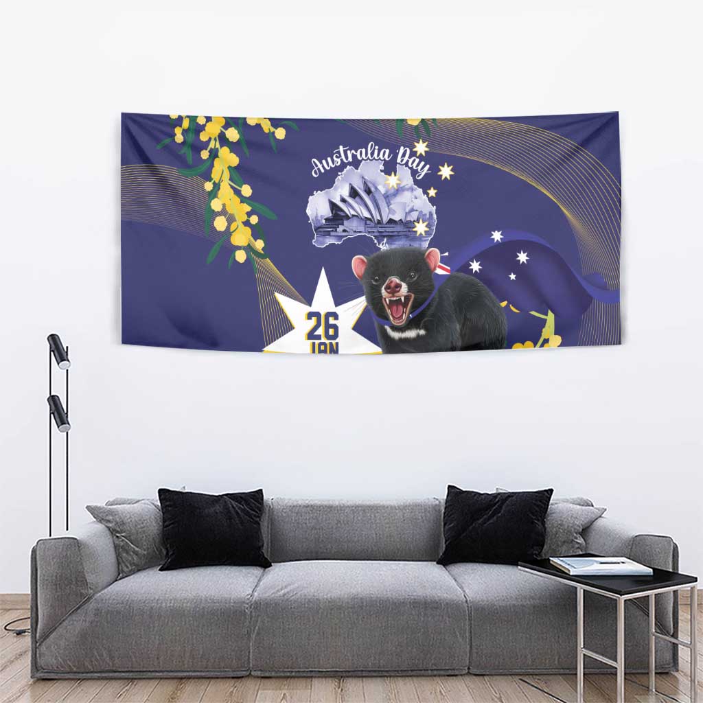 Tasimania Devil Australia Day Tapestry Aussie Aussie Aussie Oi! Oi! Oi! - Blue - Vibe Hoodie Shop