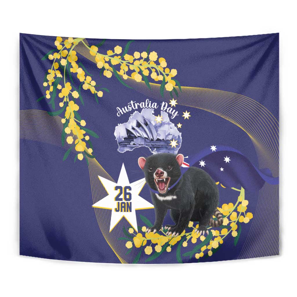 Tasimania Devil Australia Day Tapestry Aussie Aussie Aussie Oi! Oi! Oi! - Blue - Vibe Hoodie Shop