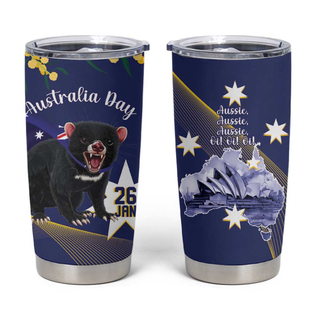 Tasimania Devil Australia Day Tumbler Cup Aussie Aussie Aussie Oi! Oi! Oi! - Blue