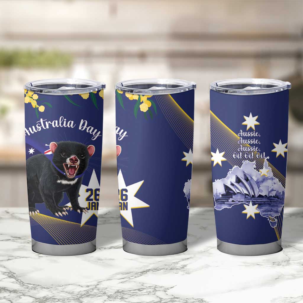 Tasimania Devil Australia Day Tumbler Cup Aussie Aussie Aussie Oi! Oi! Oi! - Blue