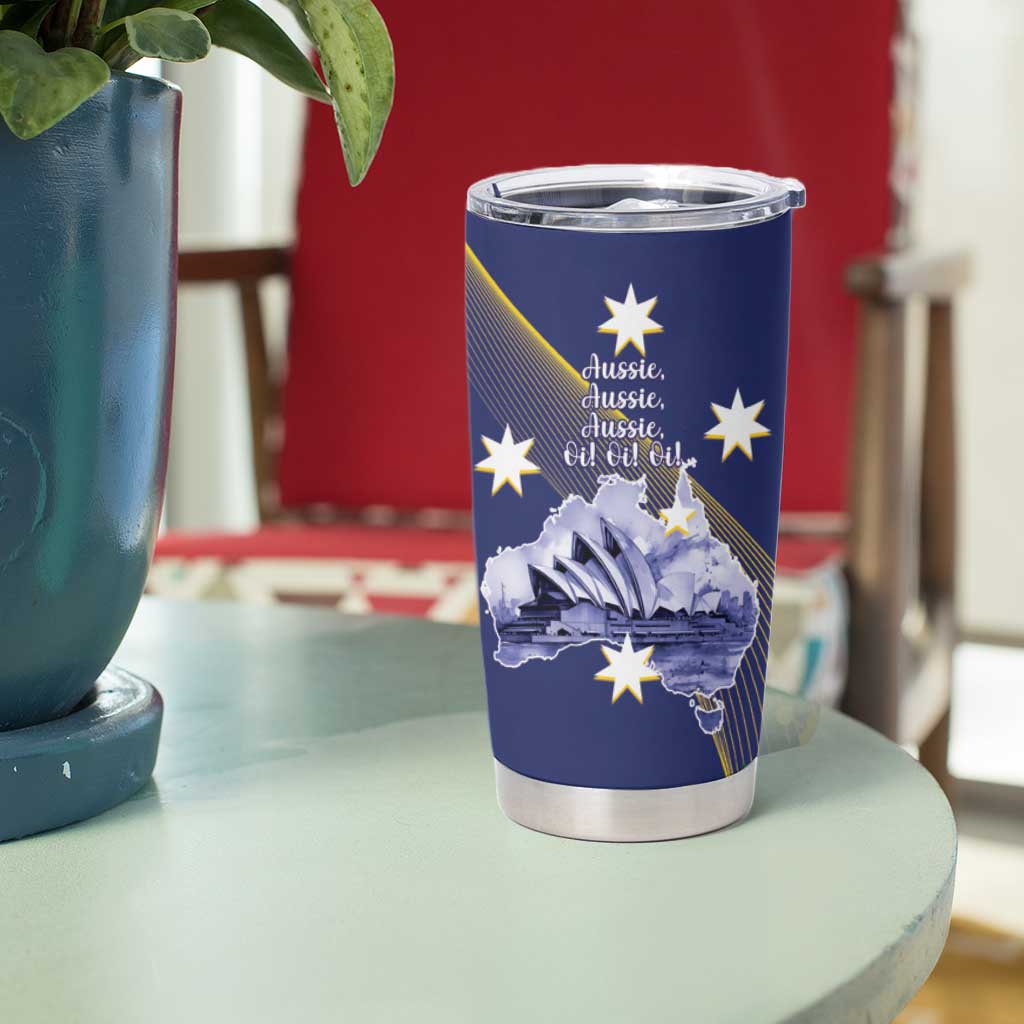 Tasimania Devil Australia Day Tumbler Cup Aussie Aussie Aussie Oi! Oi! Oi! - Blue