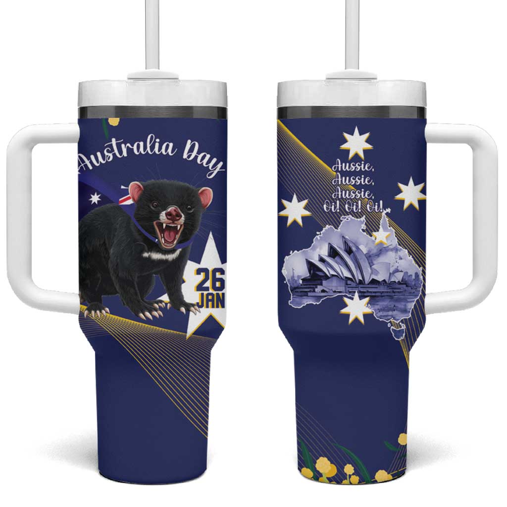 Tasimania Devil Australia Day Tumbler With Handle Aussie Aussie Aussie Oi! Oi! Oi! - Blue