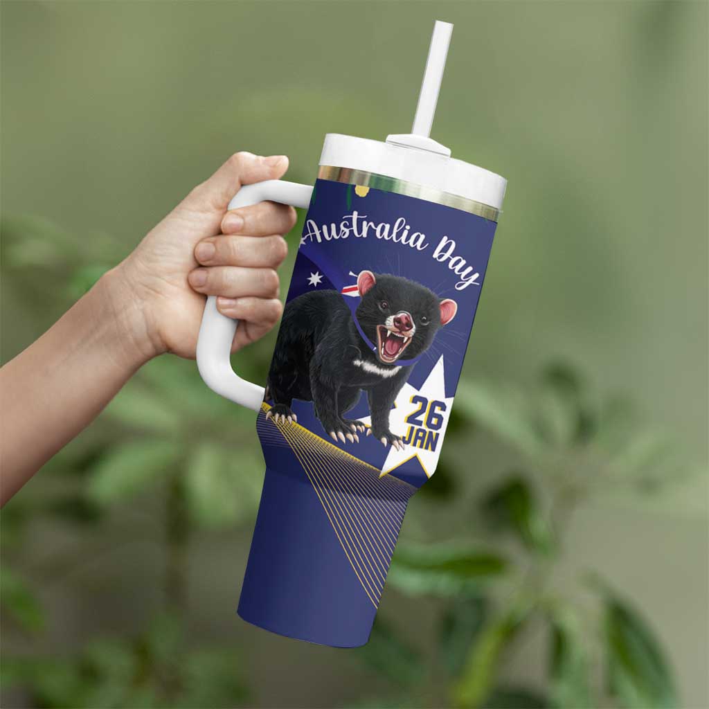 Tasimania Devil Australia Day Tumbler With Handle Aussie Aussie Aussie Oi! Oi! Oi! - Blue