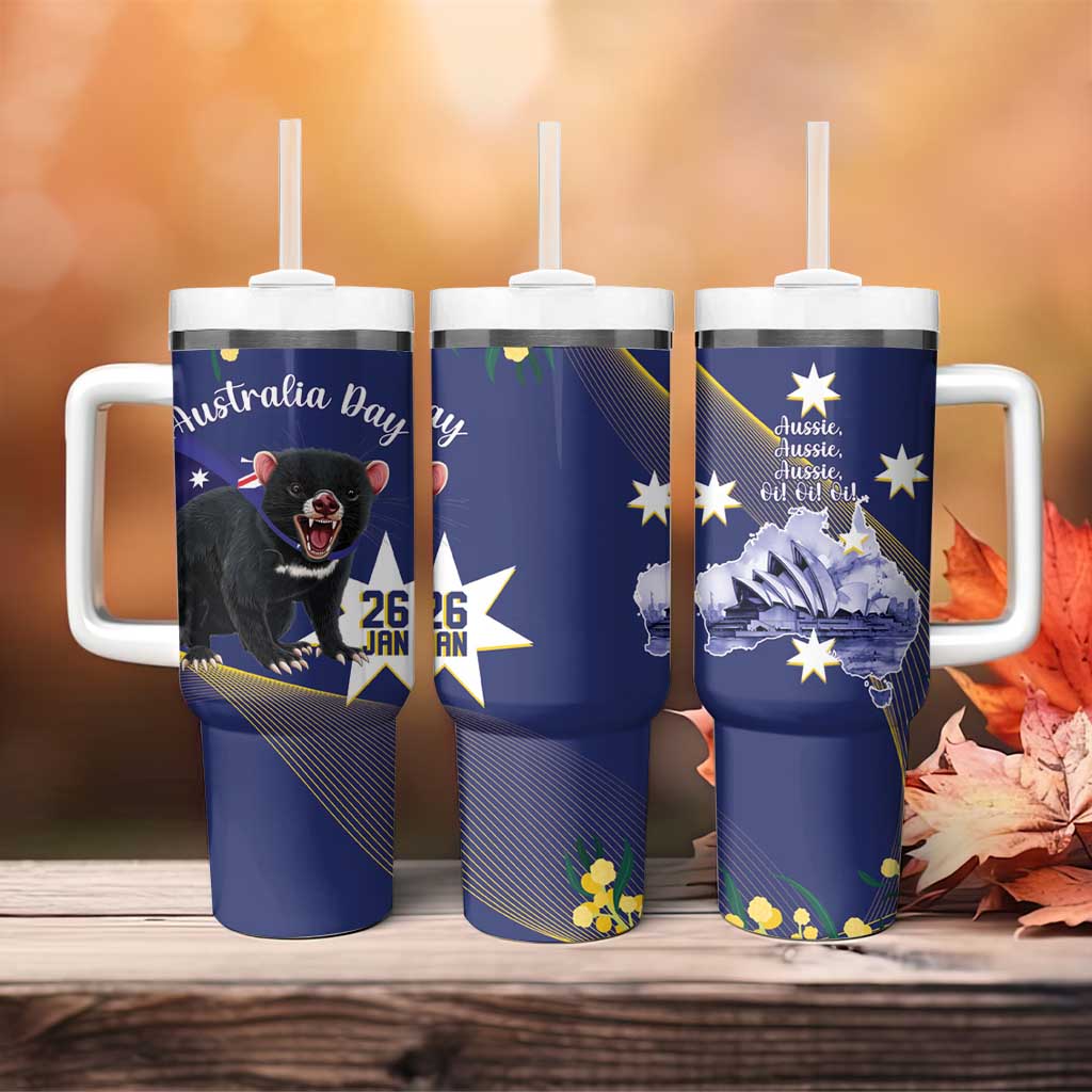 Tasimania Devil Australia Day Tumbler With Handle Aussie Aussie Aussie Oi! Oi! Oi! - Blue