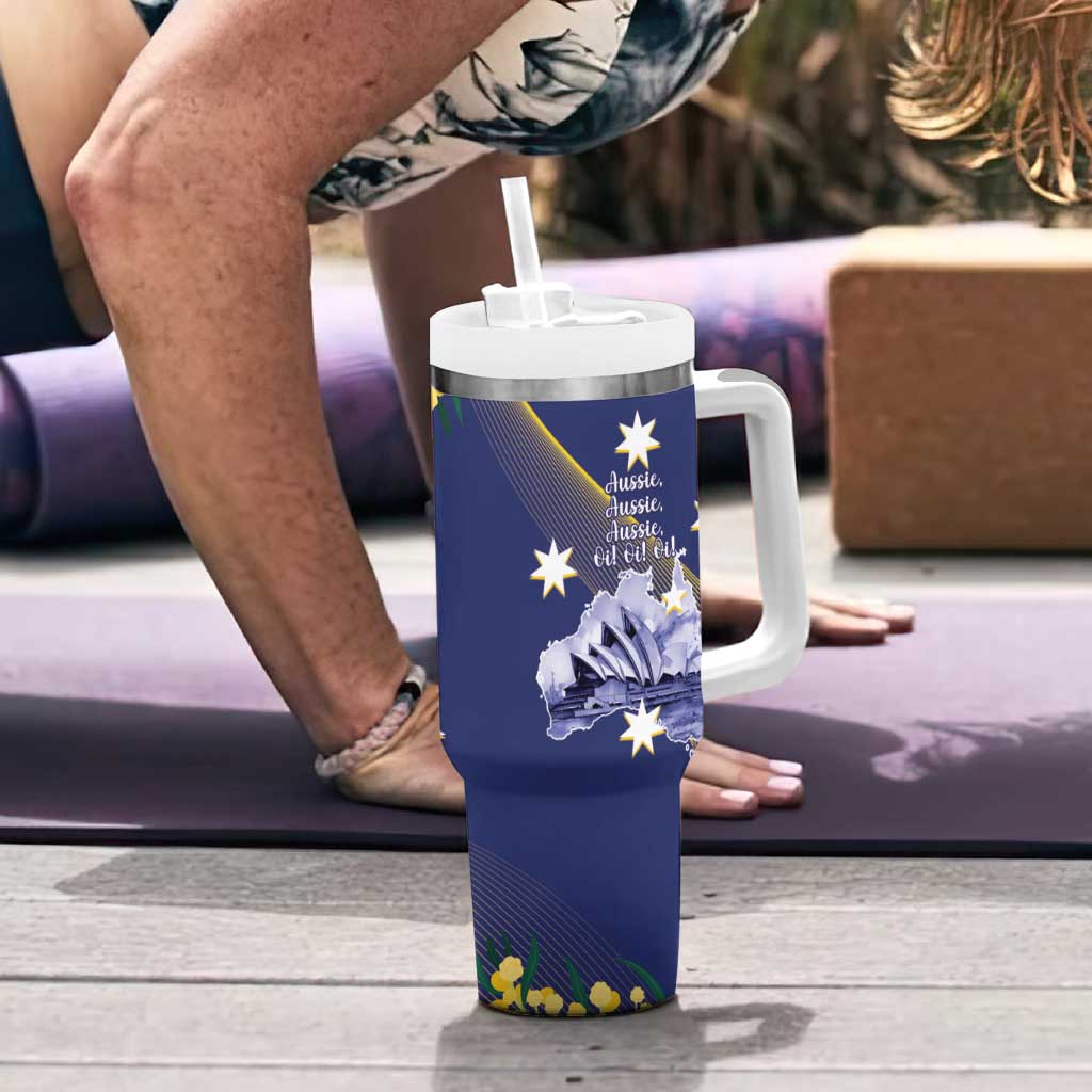 Tasimania Devil Australia Day Tumbler With Handle Aussie Aussie Aussie Oi! Oi! Oi! - Blue