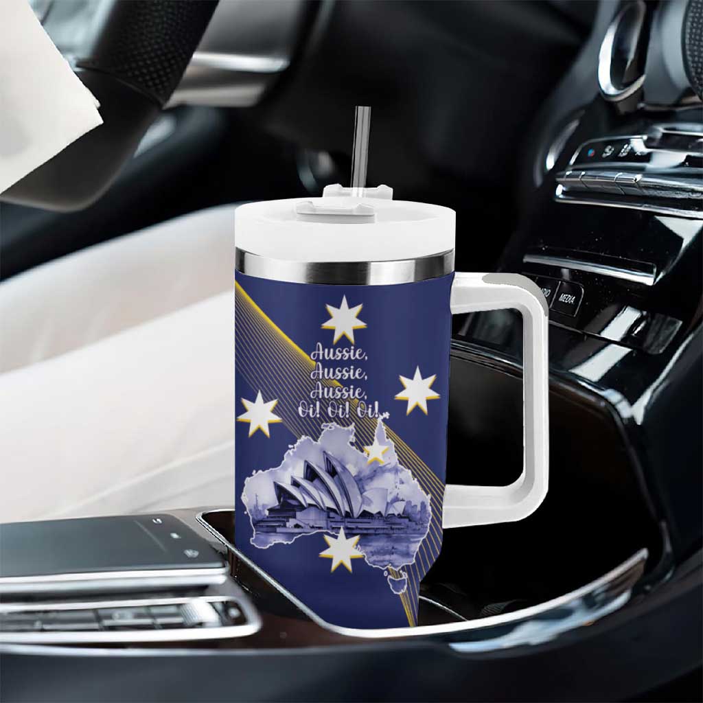 Tasimania Devil Australia Day Tumbler With Handle Aussie Aussie Aussie Oi! Oi! Oi! - Blue