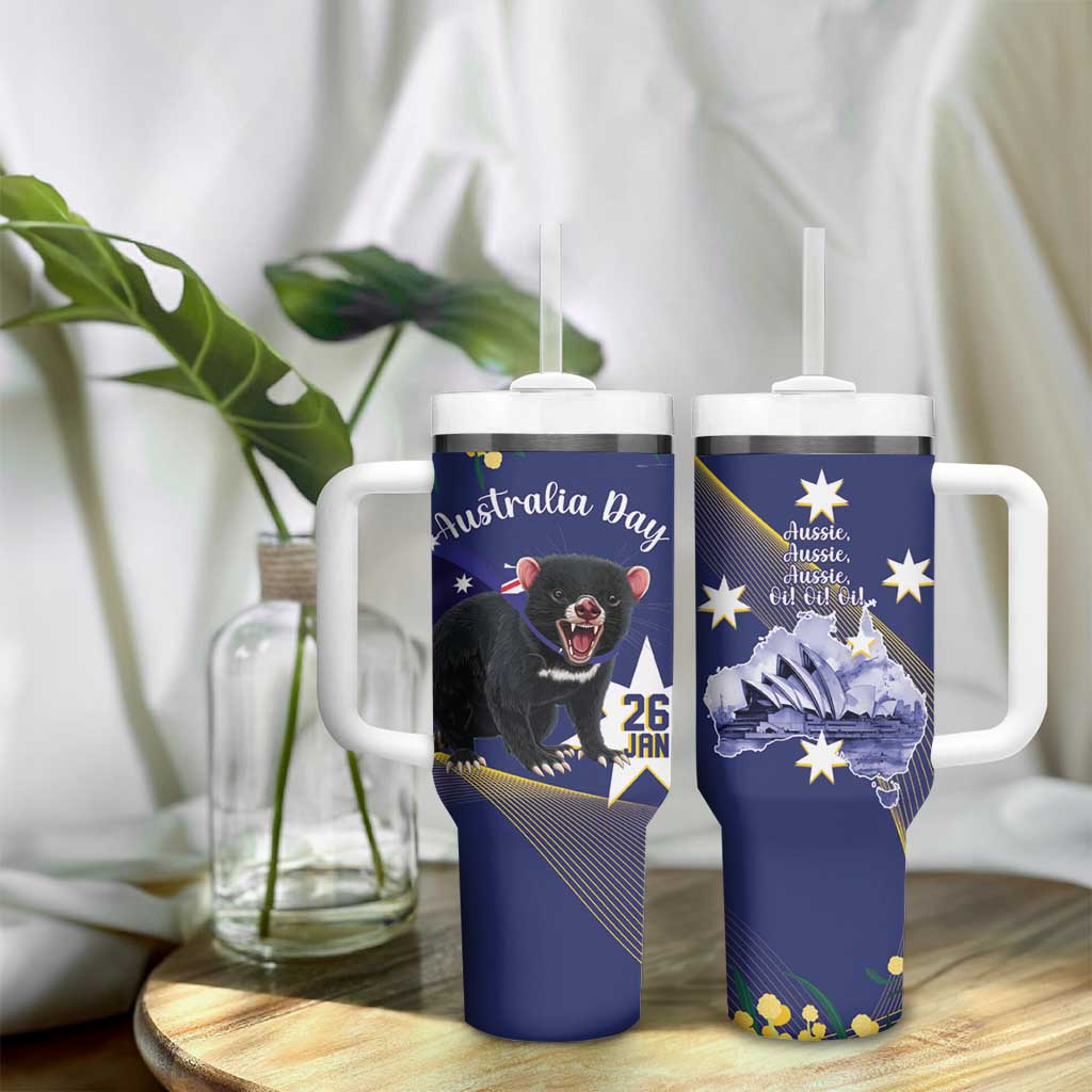 Tasimania Devil Australia Day Tumbler With Handle Aussie Aussie Aussie Oi! Oi! Oi! - Blue