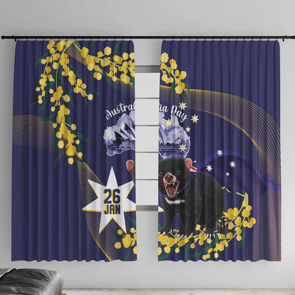 Tasimania Devil Australia Day Window Curtain Aussie Aussie Aussie Oi! Oi! Oi! - Blue