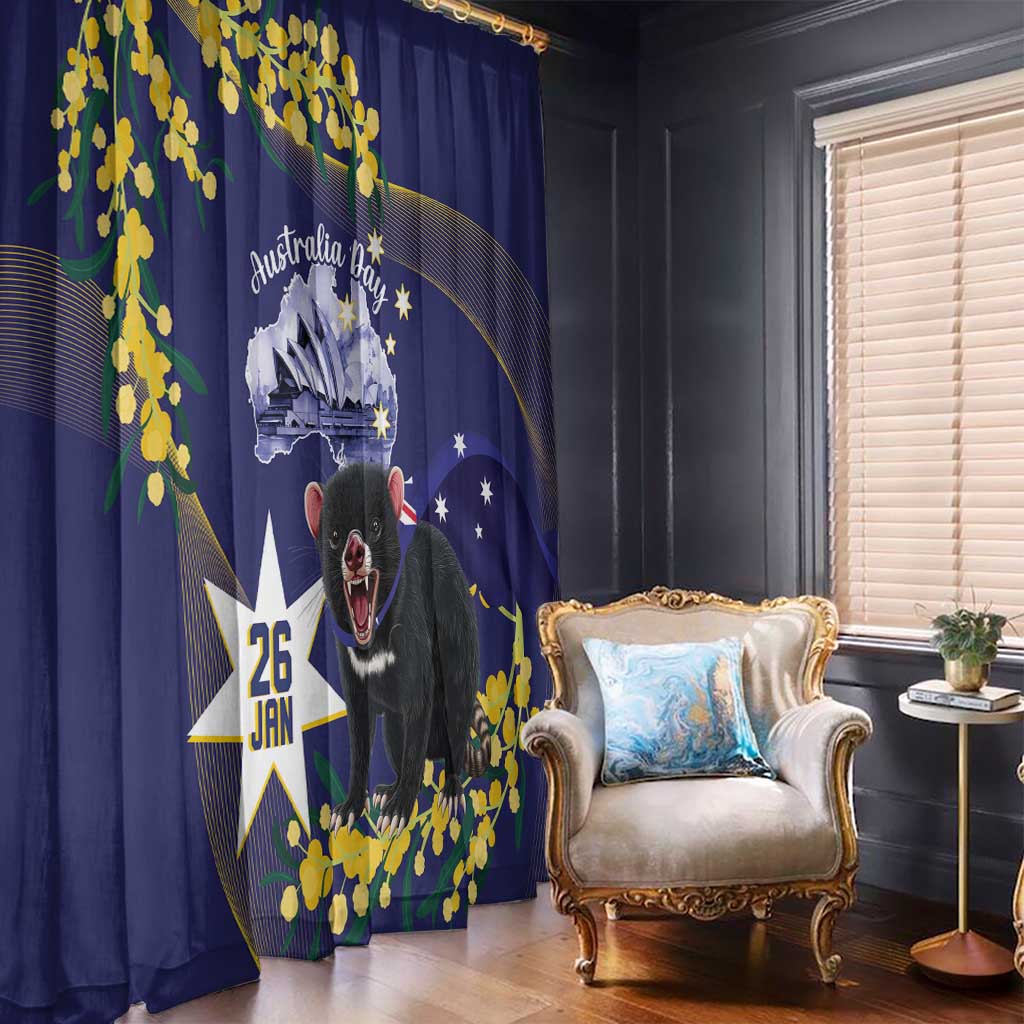 Tasimania Devil Australia Day Window Curtain Aussie Aussie Aussie Oi! Oi! Oi! - Blue