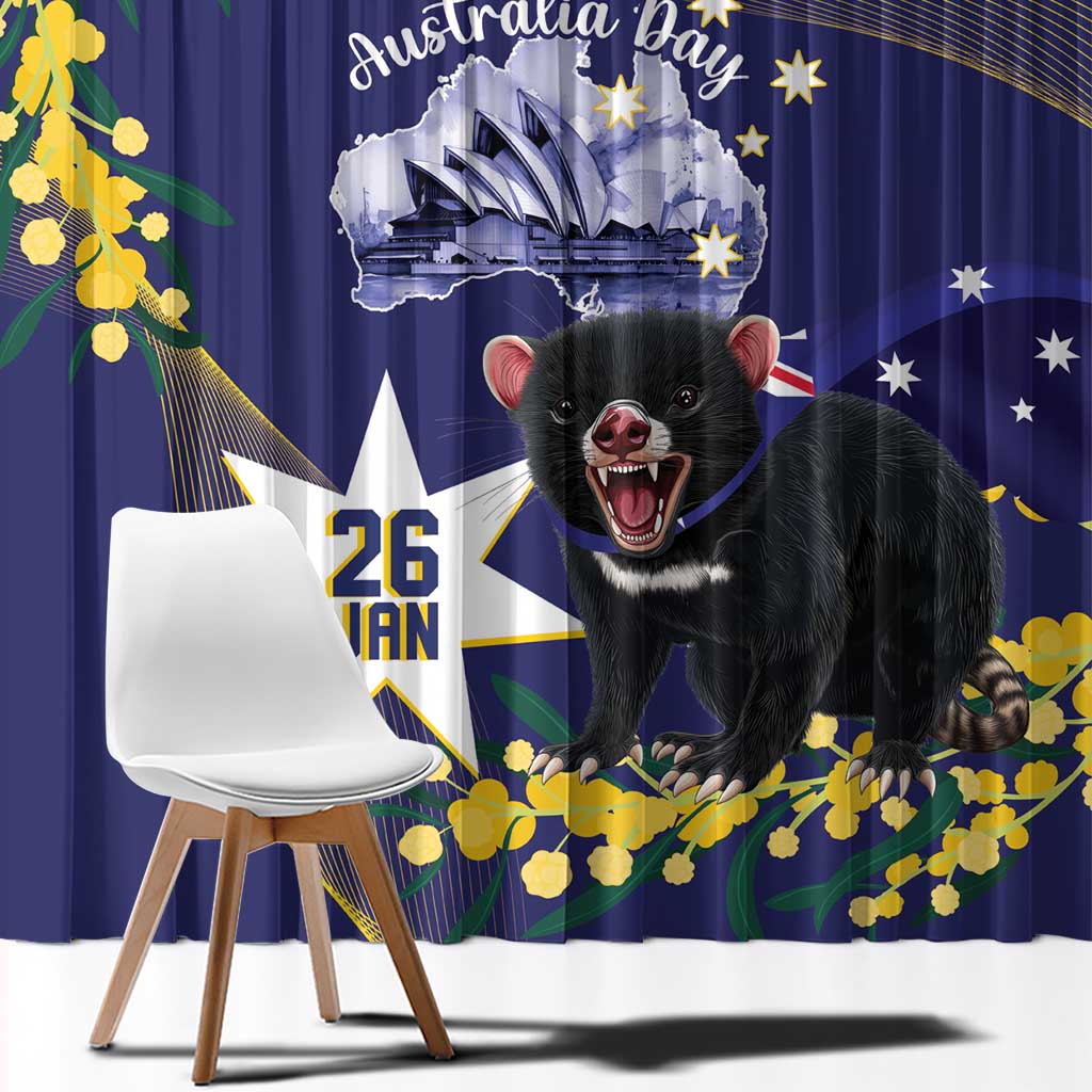 Tasimania Devil Australia Day Window Curtain Aussie Aussie Aussie Oi! Oi! Oi! - Blue