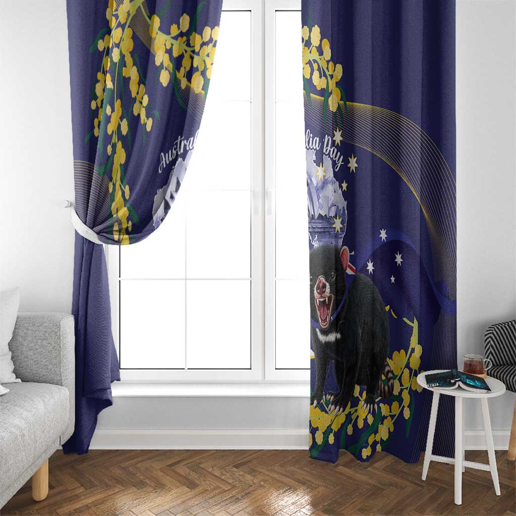 Tasimania Devil Australia Day Window Curtain Aussie Aussie Aussie Oi! Oi! Oi! - Blue