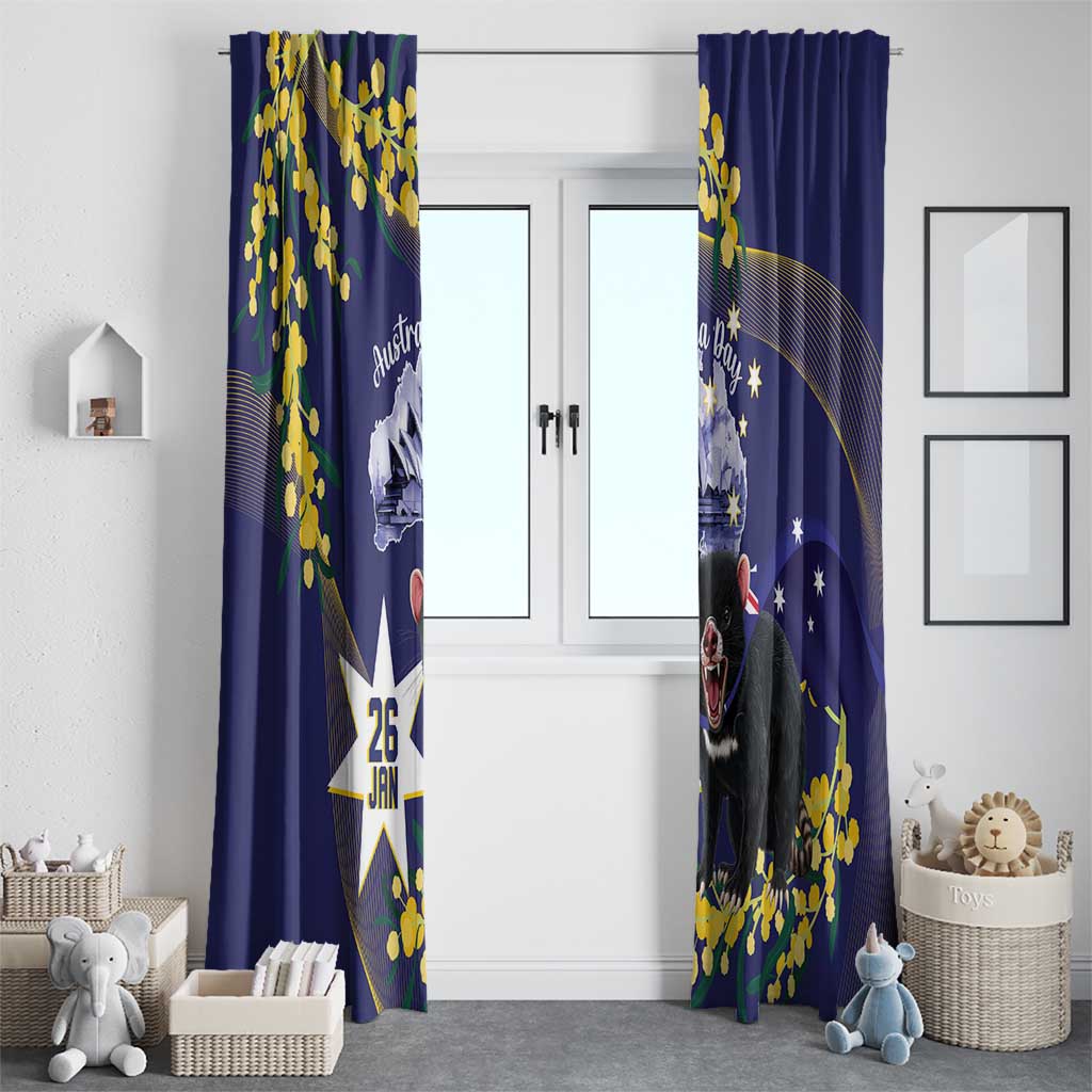 Tasimania Devil Australia Day Window Curtain Aussie Aussie Aussie Oi! Oi! Oi! - Blue