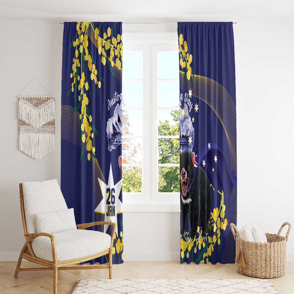 Tasimania Devil Australia Day Window Curtain Aussie Aussie Aussie Oi! Oi! Oi! - Blue