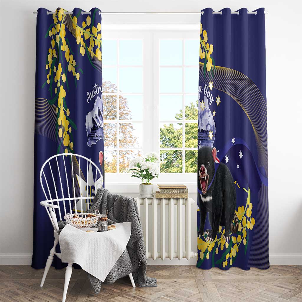 Tasimania Devil Australia Day Window Curtain Aussie Aussie Aussie Oi! Oi! Oi! - Blue