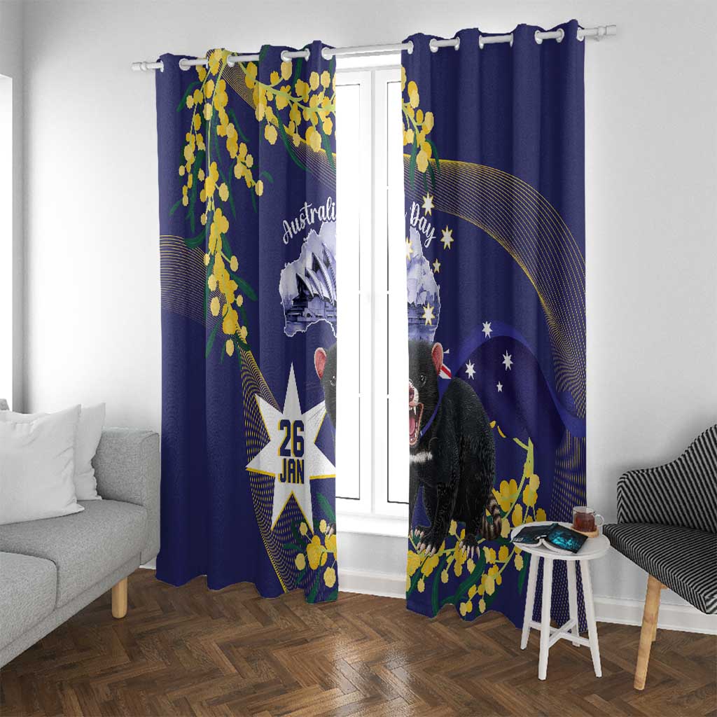 Tasimania Devil Australia Day Window Curtain Aussie Aussie Aussie Oi! Oi! Oi! - Blue