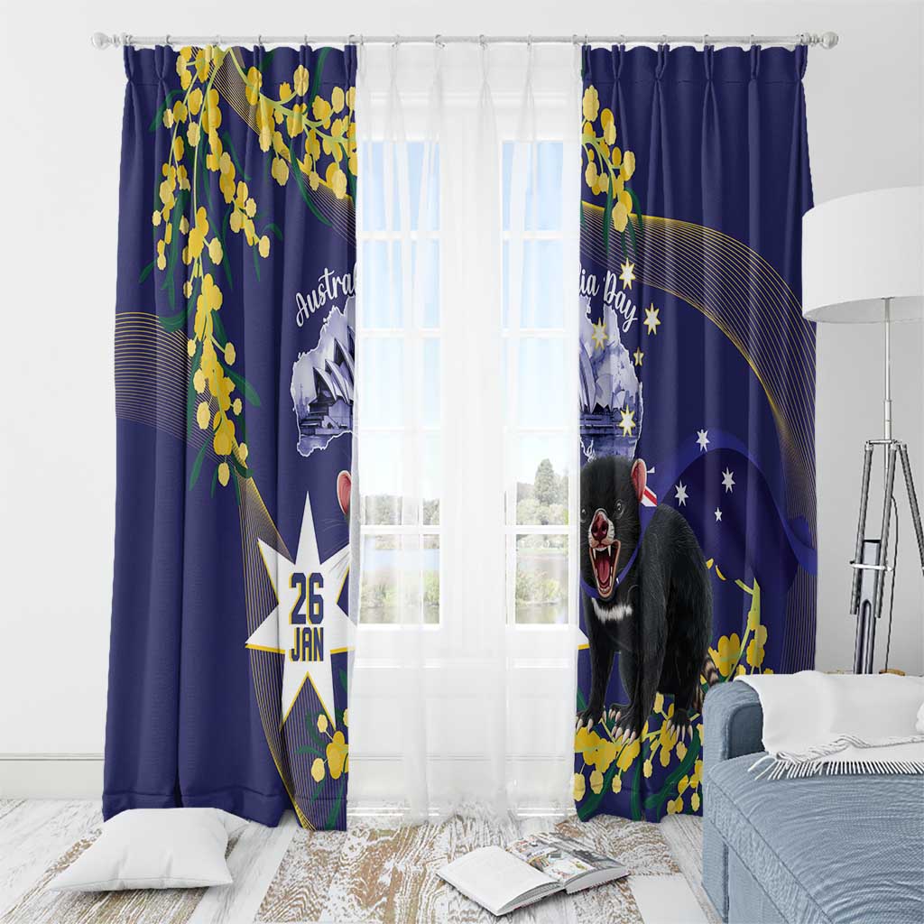 Tasimania Devil Australia Day Window Curtain Aussie Aussie Aussie Oi! Oi! Oi! - Blue