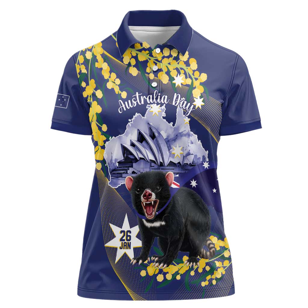 Tasimania Devil Australia Day Women Polo Shirt Aussie Aussie Aussie Oi! Oi! Oi! - Blue - Vibe Hoodie Shop