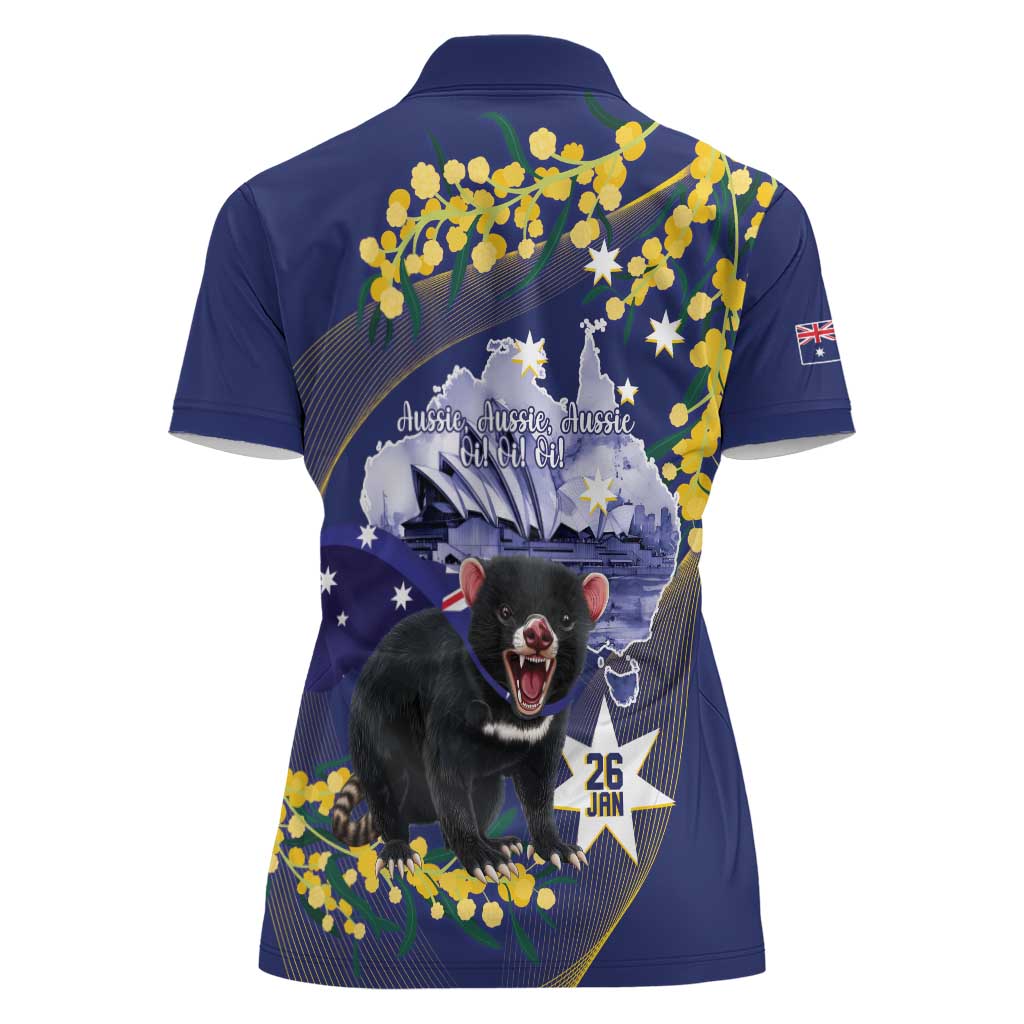 Tasimania Devil Australia Day Women Polo Shirt Aussie Aussie Aussie Oi! Oi! Oi! - Blue - Vibe Hoodie Shop