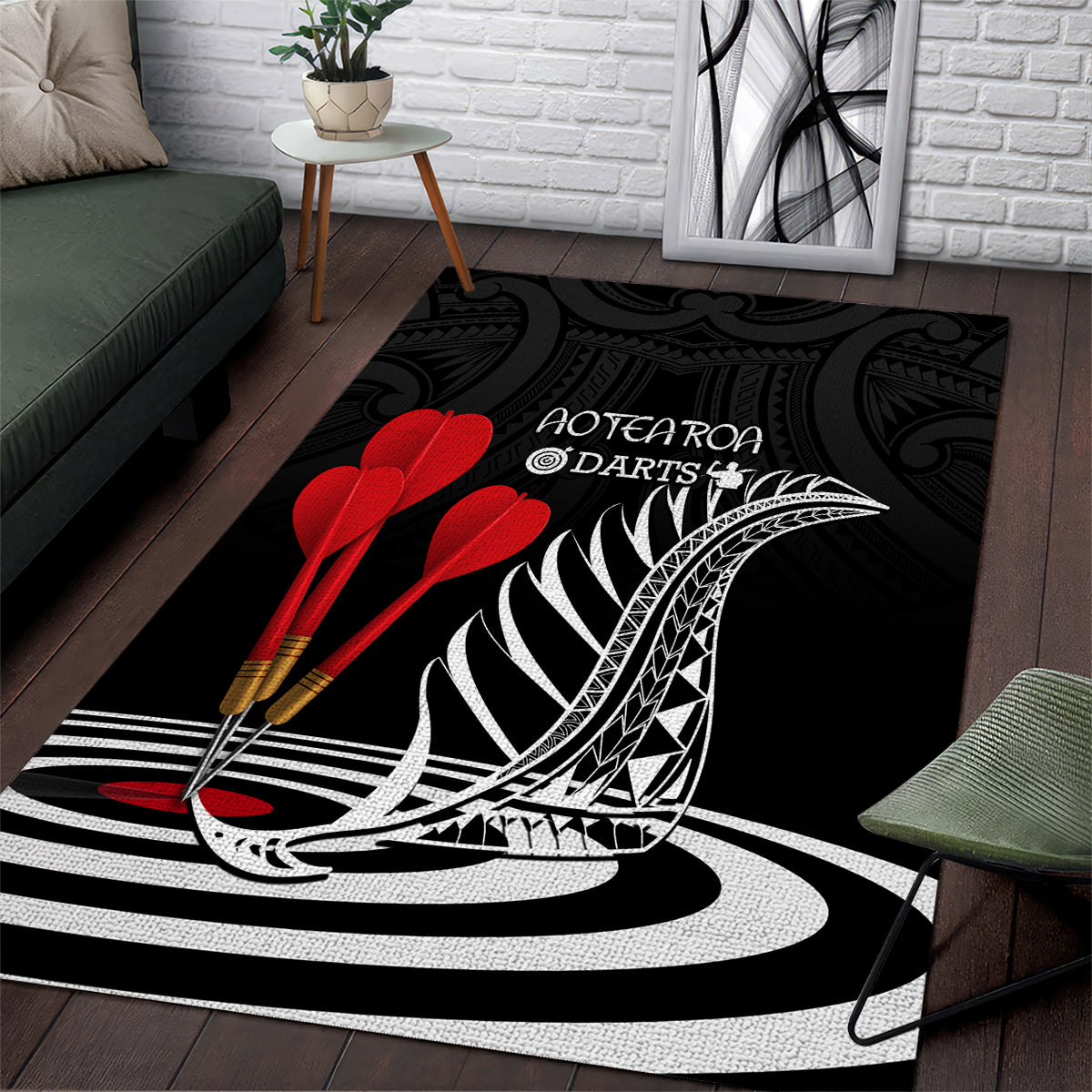 New Zealand Darts Area Rug Aotearoa Maori Fern Bring It On - Vibe Hoodie Shop