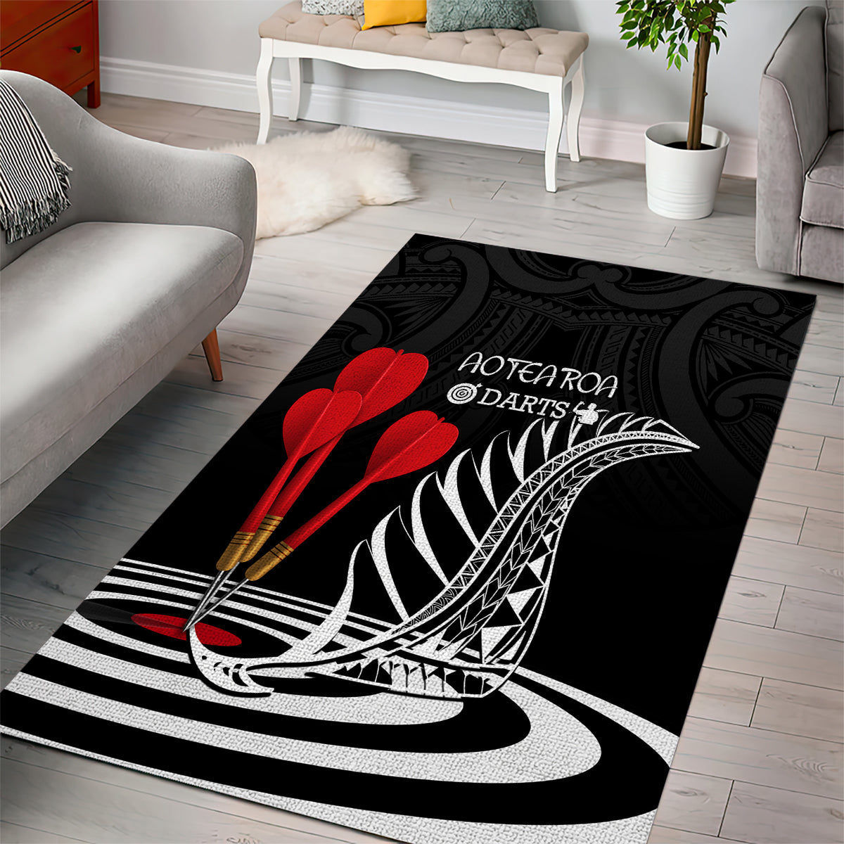 New Zealand Darts Area Rug Aotearoa Maori Fern Bring It On - Vibe Hoodie Shop