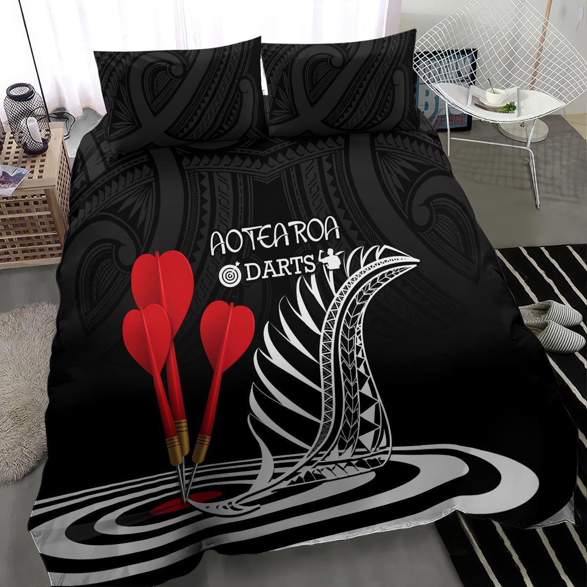 New Zealand Darts Bedding Set Aotearoa Maori Fern Bring It On - Vibe Hoodie Shop