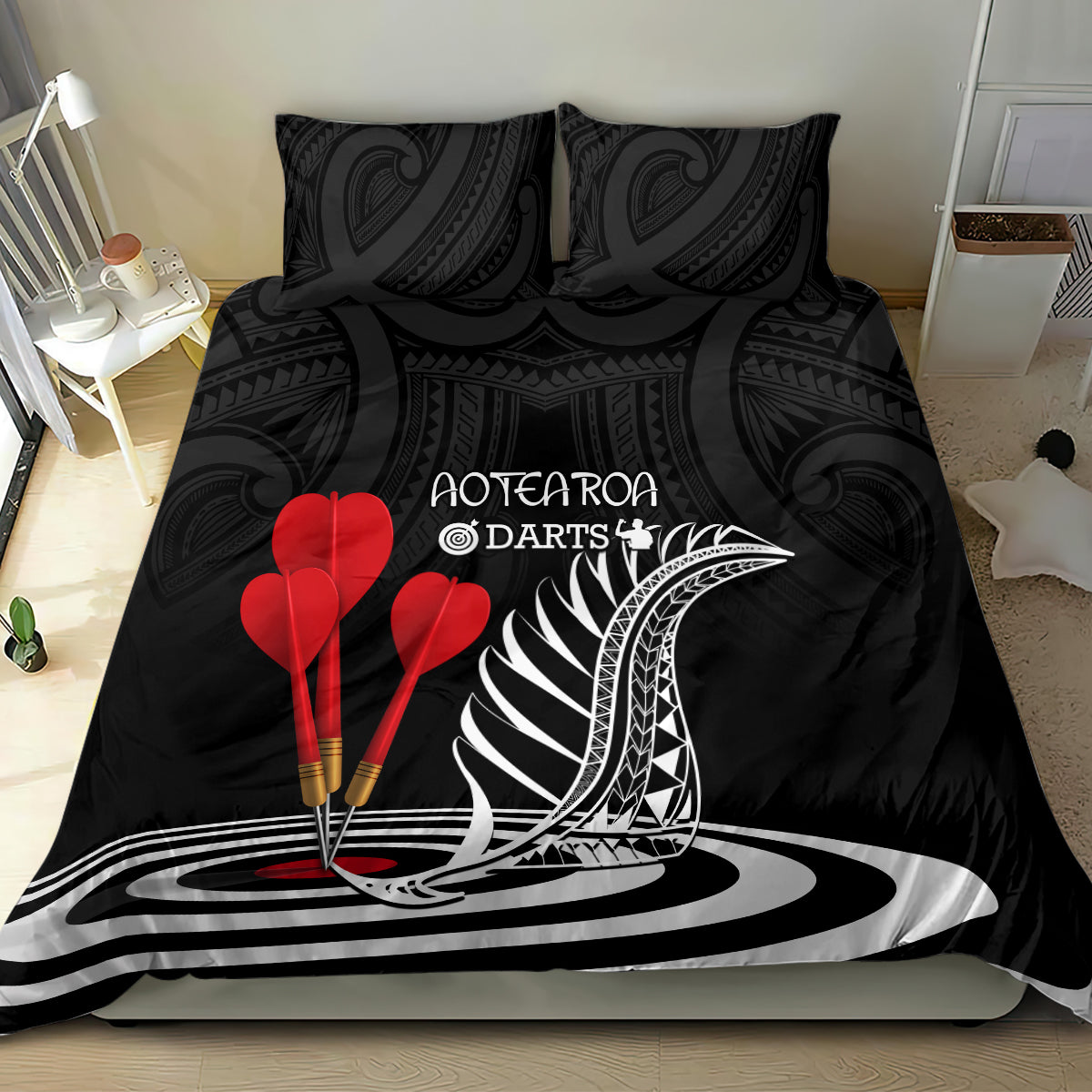 New Zealand Darts Bedding Set Aotearoa Maori Fern Bring It On - Vibe Hoodie Shop