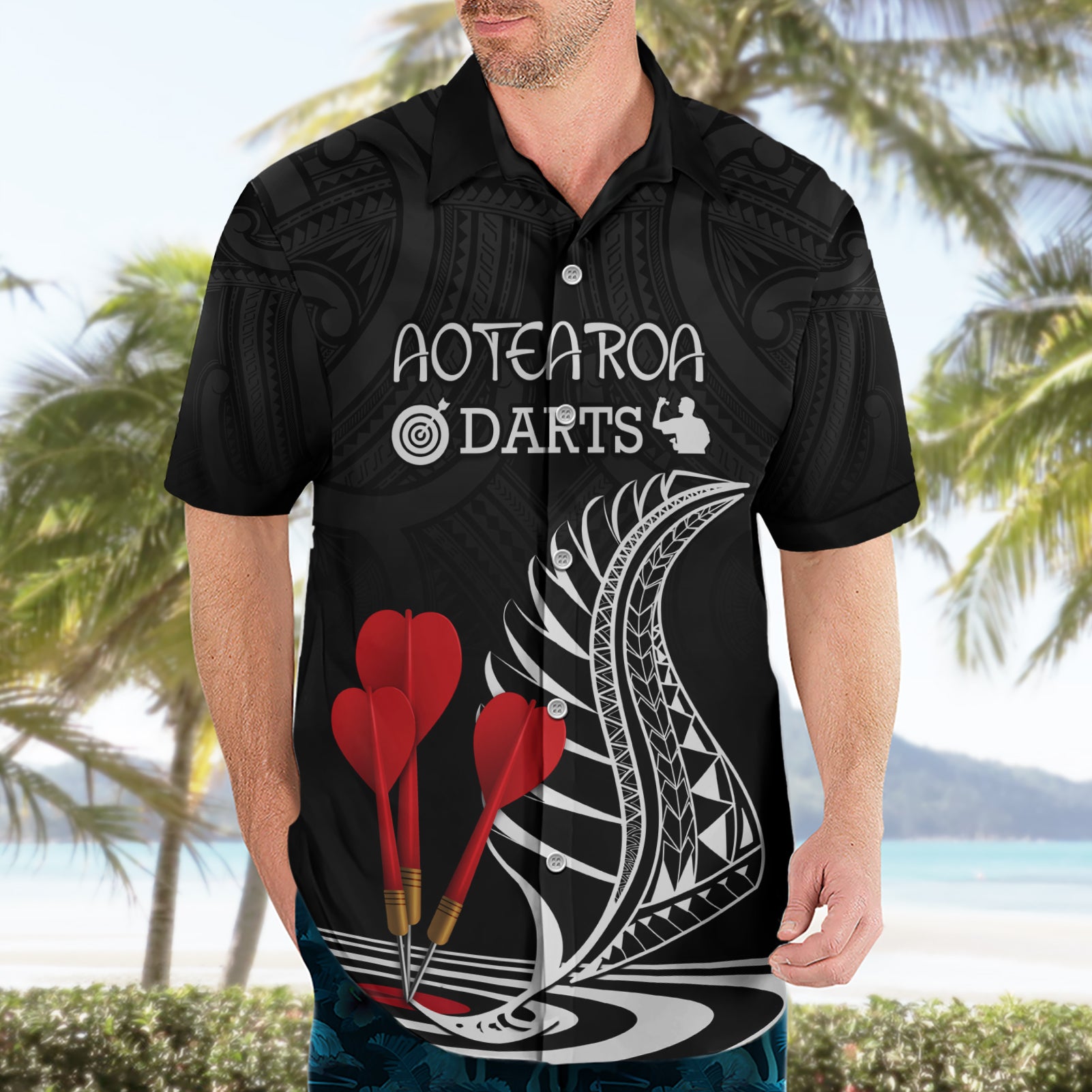 Personalised New Zealand Darts Hawaiian Shirt Aotearoa Maori Fern Bring It On - Vibe Hoodie Shop