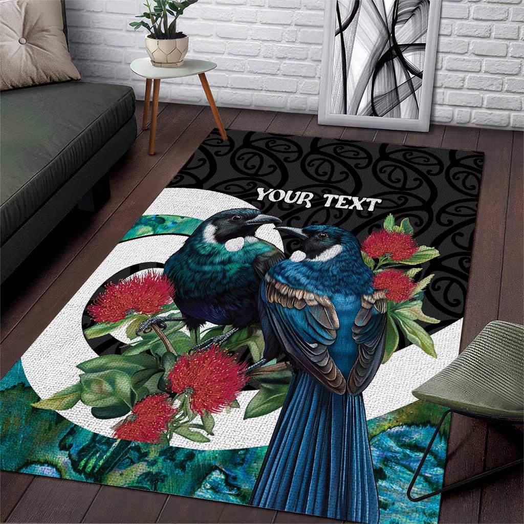 Personalised Valentine's Day New Zealand Area Rug Tui Bird Couple Kowhaiwhai Mix Pohutukawa - Vibe Hoodie Shop