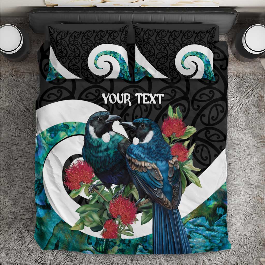 Personalised Valentine's Day New Zealand Bedding Set Tui Bird Couple Kowhaiwhai Mix Pohutukawa - Vibe Hoodie Shop