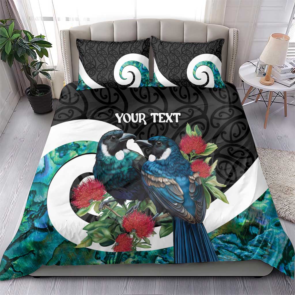Personalised Valentine's Day New Zealand Bedding Set Tui Bird Couple Kowhaiwhai Mix Pohutukawa - Vibe Hoodie Shop