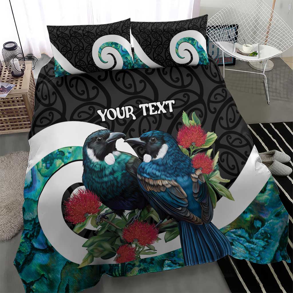 Personalised Valentine's Day New Zealand Bedding Set Tui Bird Couple Kowhaiwhai Mix Pohutukawa - Vibe Hoodie Shop