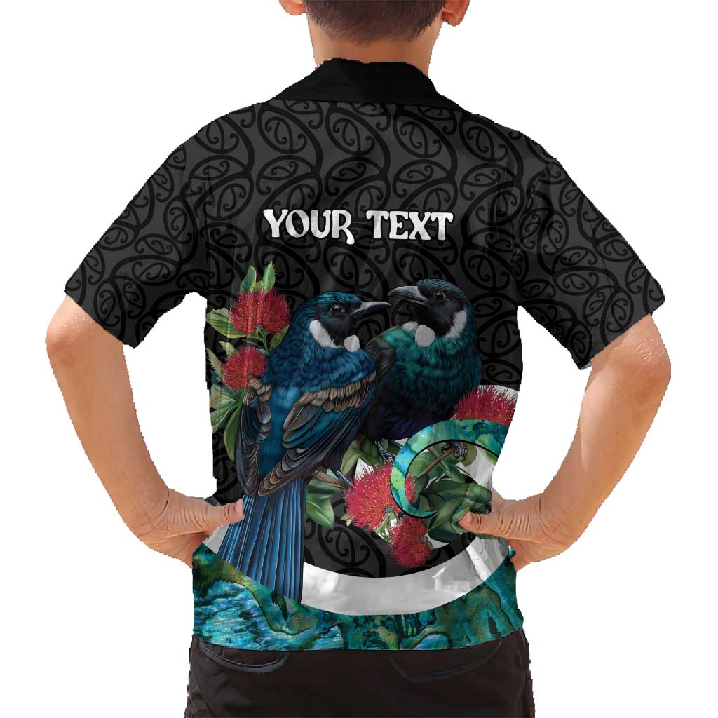 Personalised Valentine's Day New Zealand Family Matching Long Sleeve Bodycon Dress and Hawaiian Shirt Tui Bird Couple Kowhaiwhai Mix Pohutukawa