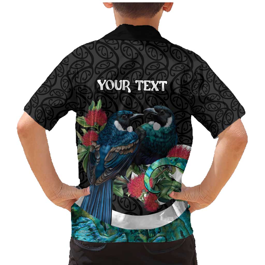 Personalised Valentine's Day New Zealand Family Matching Mermaid Dress and Hawaiian Shirt Tui Bird Couple Kowhaiwhai Mix Pohutukawa