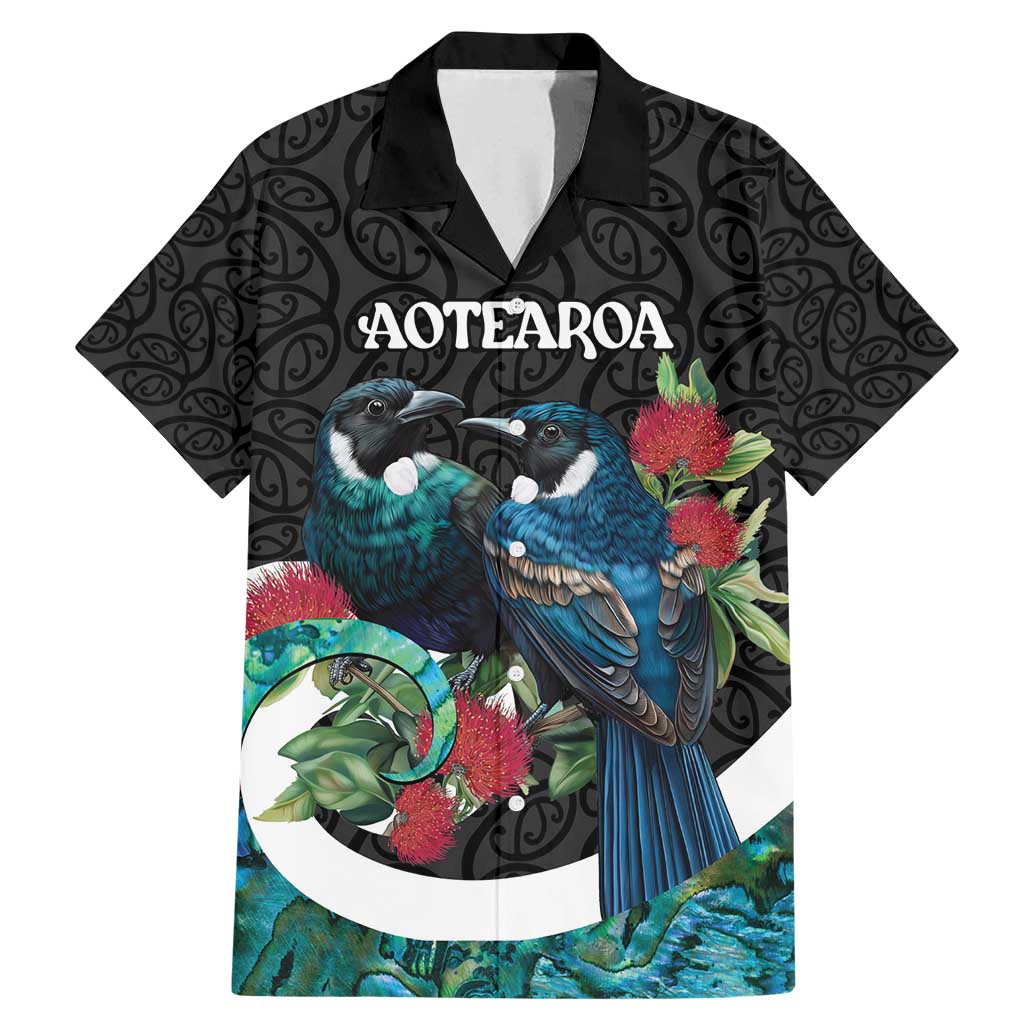 Personalised Valentine's Day New Zealand Family Matching Mermaid Dress and Hawaiian Shirt Tui Bird Couple Kowhaiwhai Mix Pohutukawa