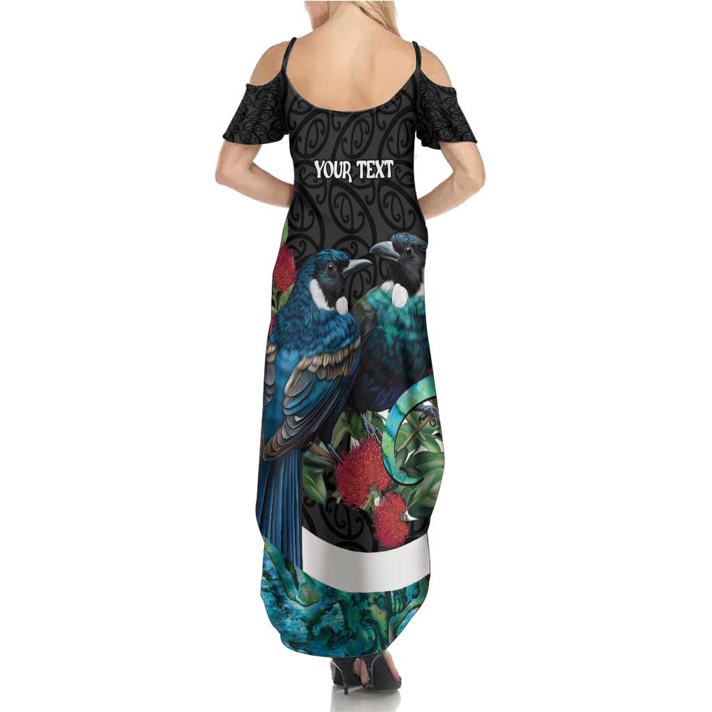 Personalised Valentine's Day New Zealand Family Matching Summer Maxi Dress and Hawaiian Shirt Tui Bird Couple Kowhaiwhai Mix Pohutukawa