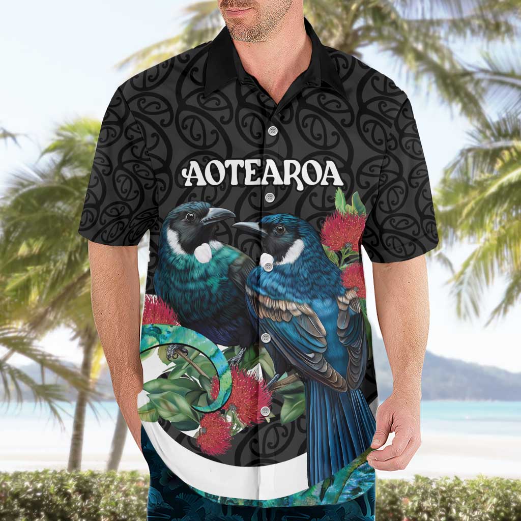 Personalised Valentine's Day New Zealand Hawaiian Shirt Tui Bird Couple Kowhaiwhai Mix Pohutukawa - Vibe Hoodie Shop