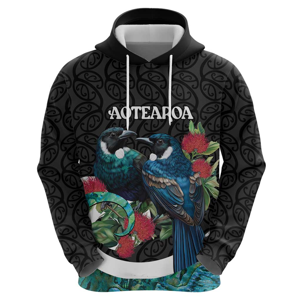 Personalised Valentine's Day New Zealand Hoodie Tui Bird Couple Kowhaiwhai Mix Pohutukawa - Vibe Hoodie Shop