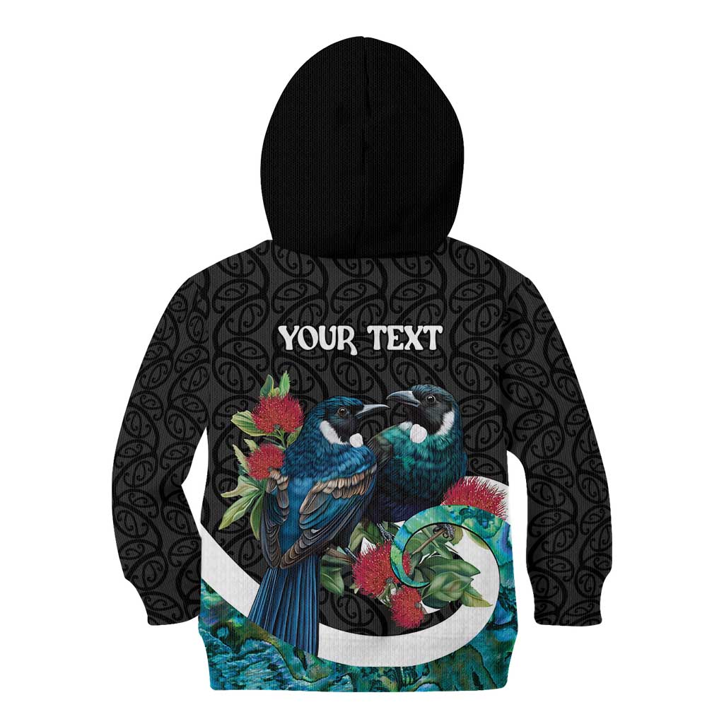 Personalised Valentine's Day New Zealand Kid Hoodie Tui Bird Couple Kowhaiwhai Mix Pohutukawa - Vibe Hoodie Shop