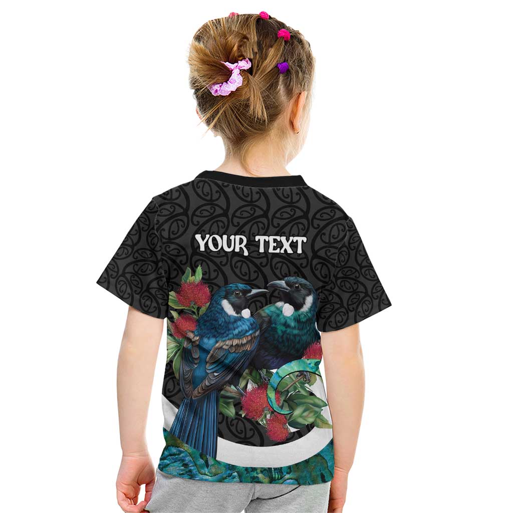 Personalised Valentine's Day New Zealand Kid T Shirt Tui Bird Couple Kowhaiwhai Mix Pohutukawa - Vibe Hoodie Shop