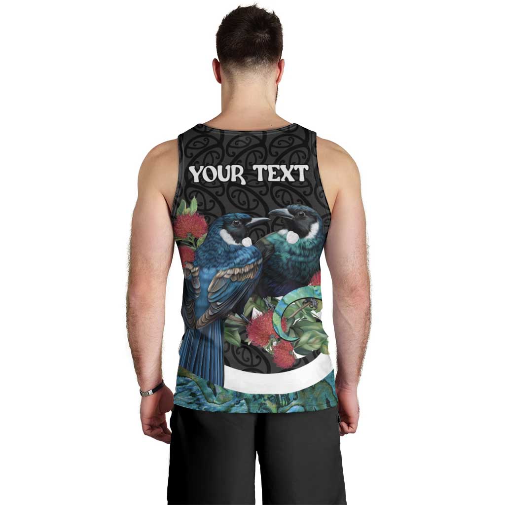 Personalised Valentine's Day New Zealand Men Tank Top Tui Bird Couple Kowhaiwhai Mix Pohutukawa - Vibe Hoodie Shop