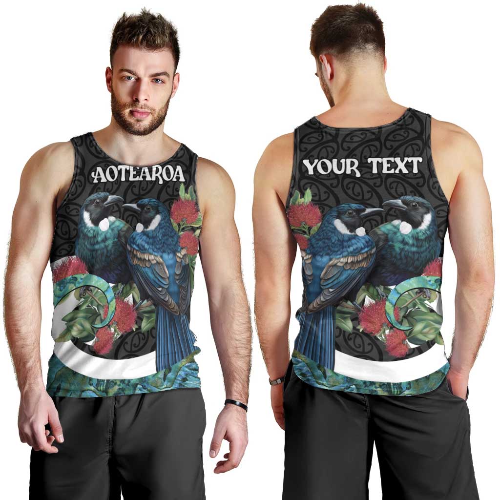 Personalised Valentine's Day New Zealand Men Tank Top Tui Bird Couple Kowhaiwhai Mix Pohutukawa - Vibe Hoodie Shop