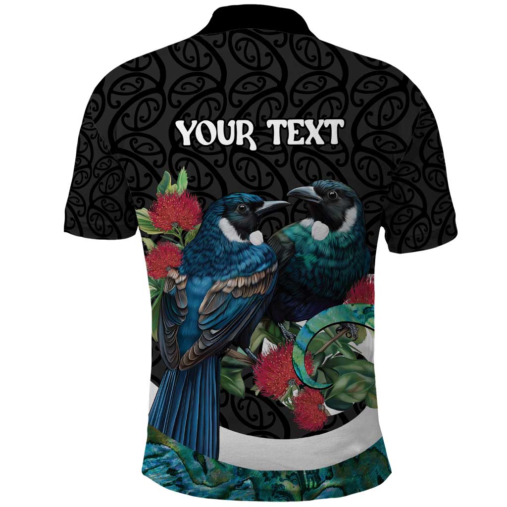 Personalised Valentine's Day New Zealand Polo Shirt Tui Bird Couple Kowhaiwhai Mix Pohutukawa - Vibe Hoodie Shop