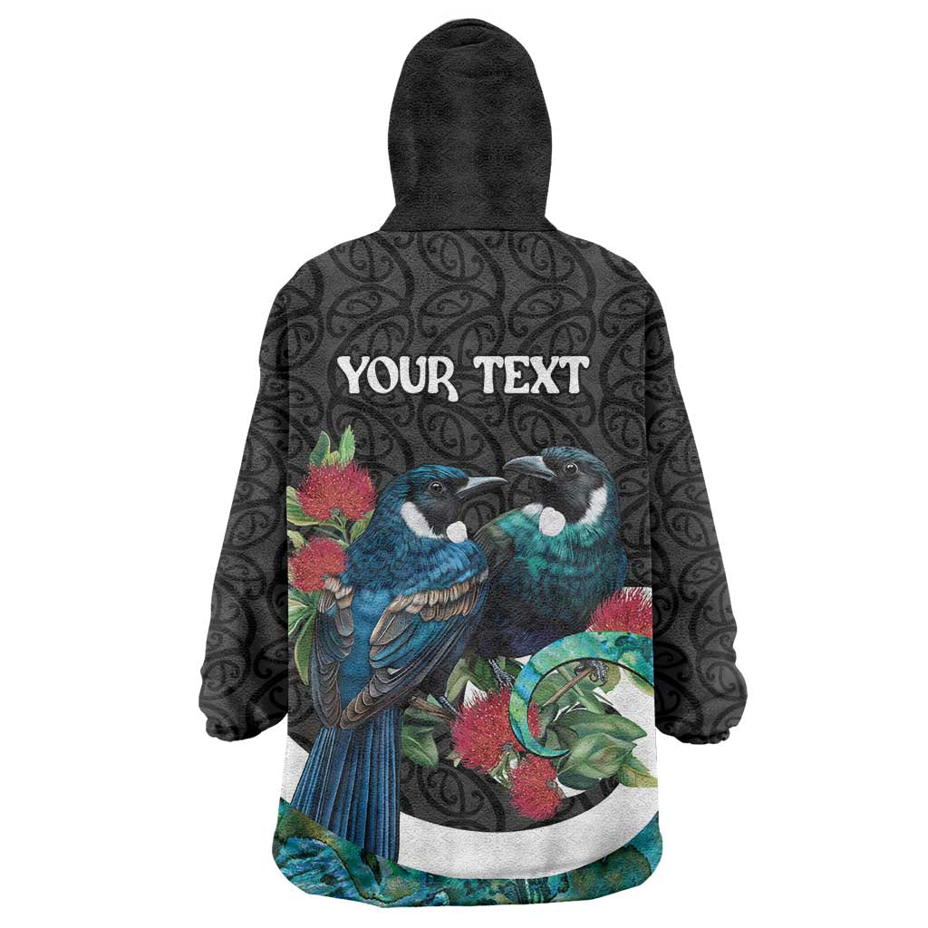 Personalised Valentine's Day New Zealand Wearable Blanket Hoodie Tui Bird Couple Kowhaiwhai Mix Pohutukawa - Vibe Hoodie Shop