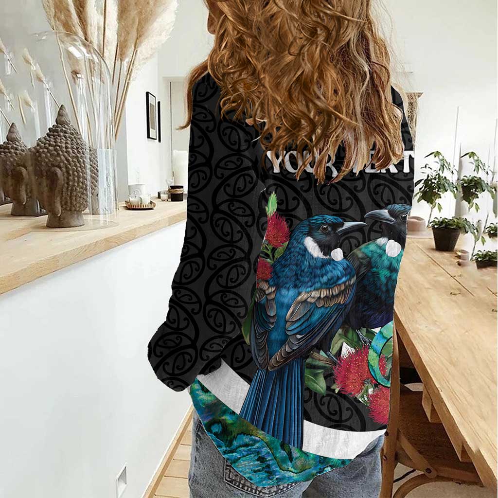 Personalised Valentine's Day New Zealand Women Casual Shirt Tui Bird Couple Kowhaiwhai Mix Pohutukawa - Vibe Hoodie Shop