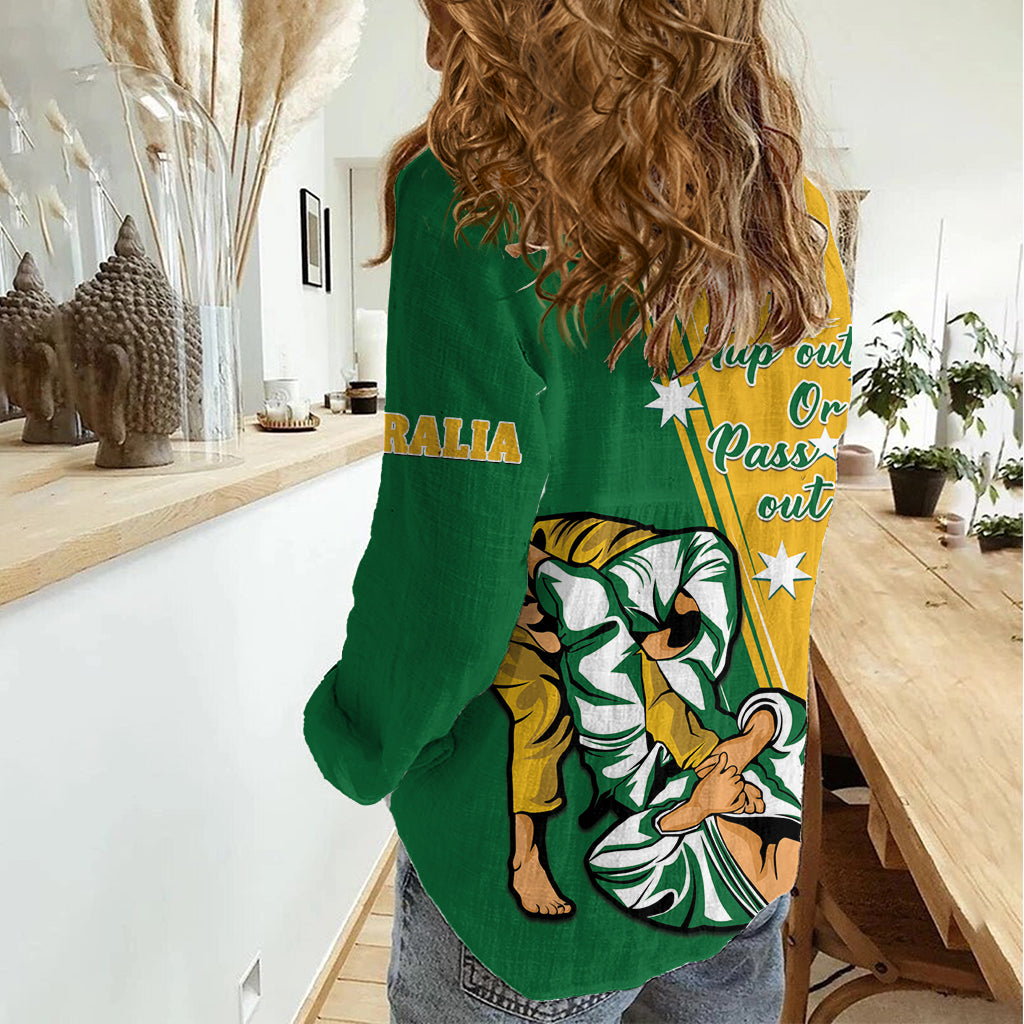 Australia Jujitsu Women Casual Shirt Tap Out Or Pass Out National Color - Vibe Hoodie Shop